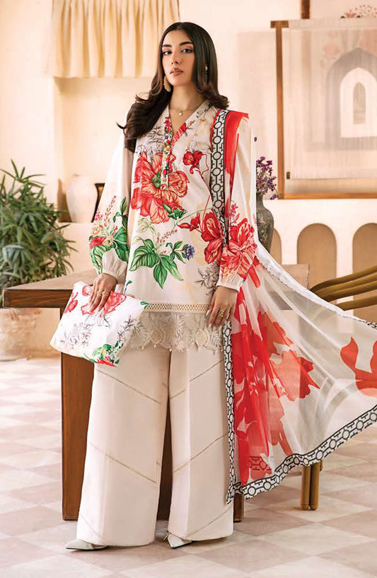 Mbasics Embroidered Lawn Unstitched 3 Piece Suit - MB25MSL - 07-B - White - Summer Collection