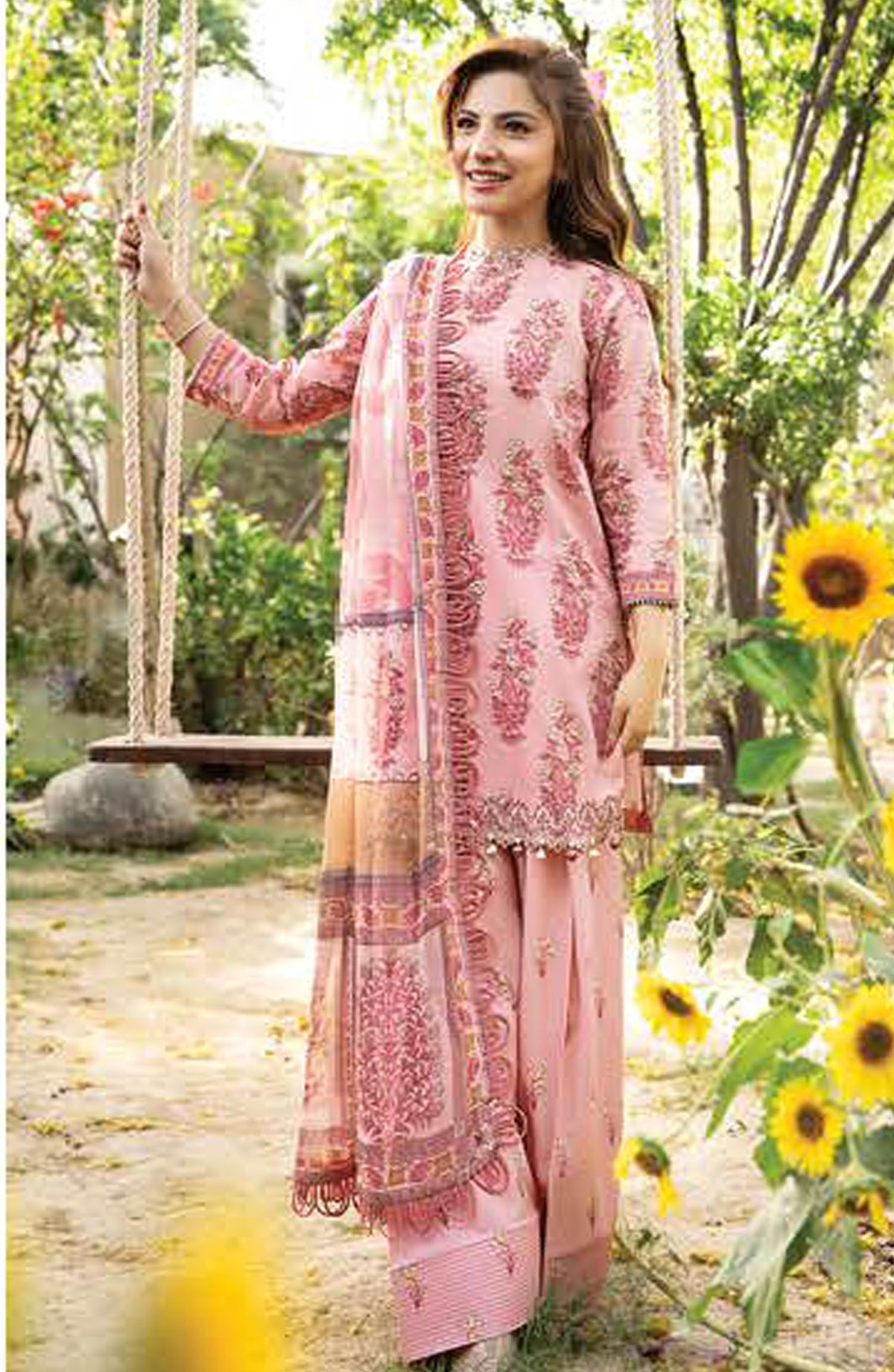 Mbasics Embroidered Lawn Unstitched 3 Piece Suit - MB25MSL - 08-A - Pink - Summer Collection