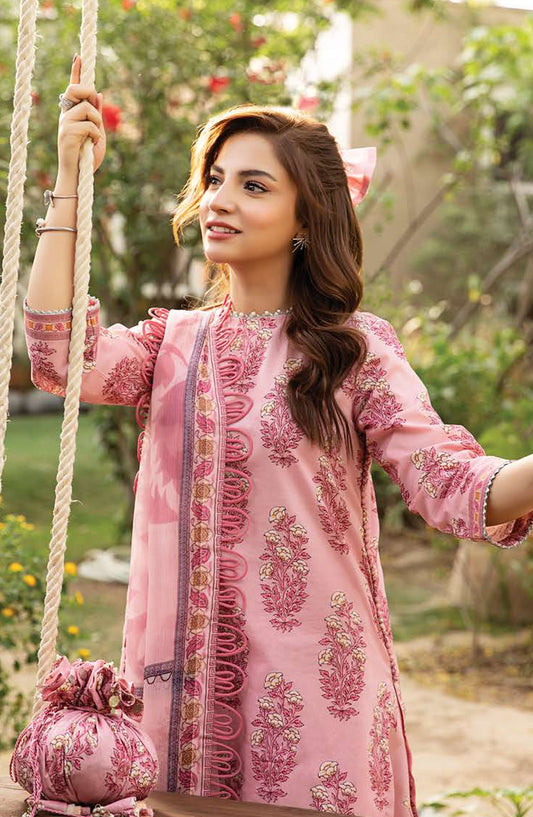 Mbasics Embroidered Lawn Unstitched 3 Piece Suit - MB25MSL - 08-A - Pink - Summer Collection