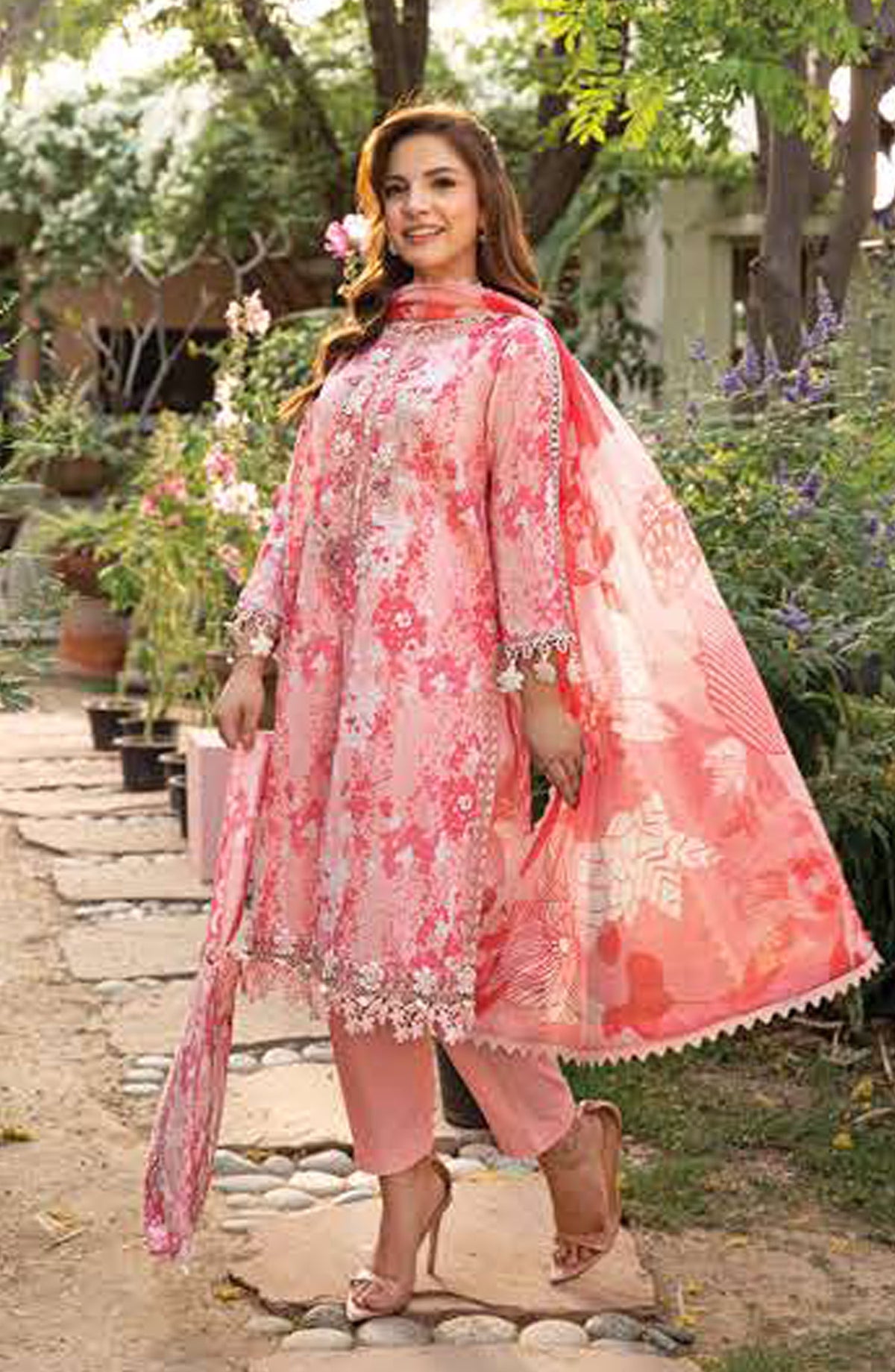 Mbasics Embroidered Lawn Unstitched 3 Piece Suit - MB25MSL - 10-B - Pink - Summer Collection