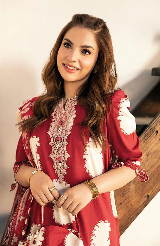Mbasics Embroidered Lawn Unstitched 3 Piece Suit - MB25MSL - 11-A - Red - Summer Collection