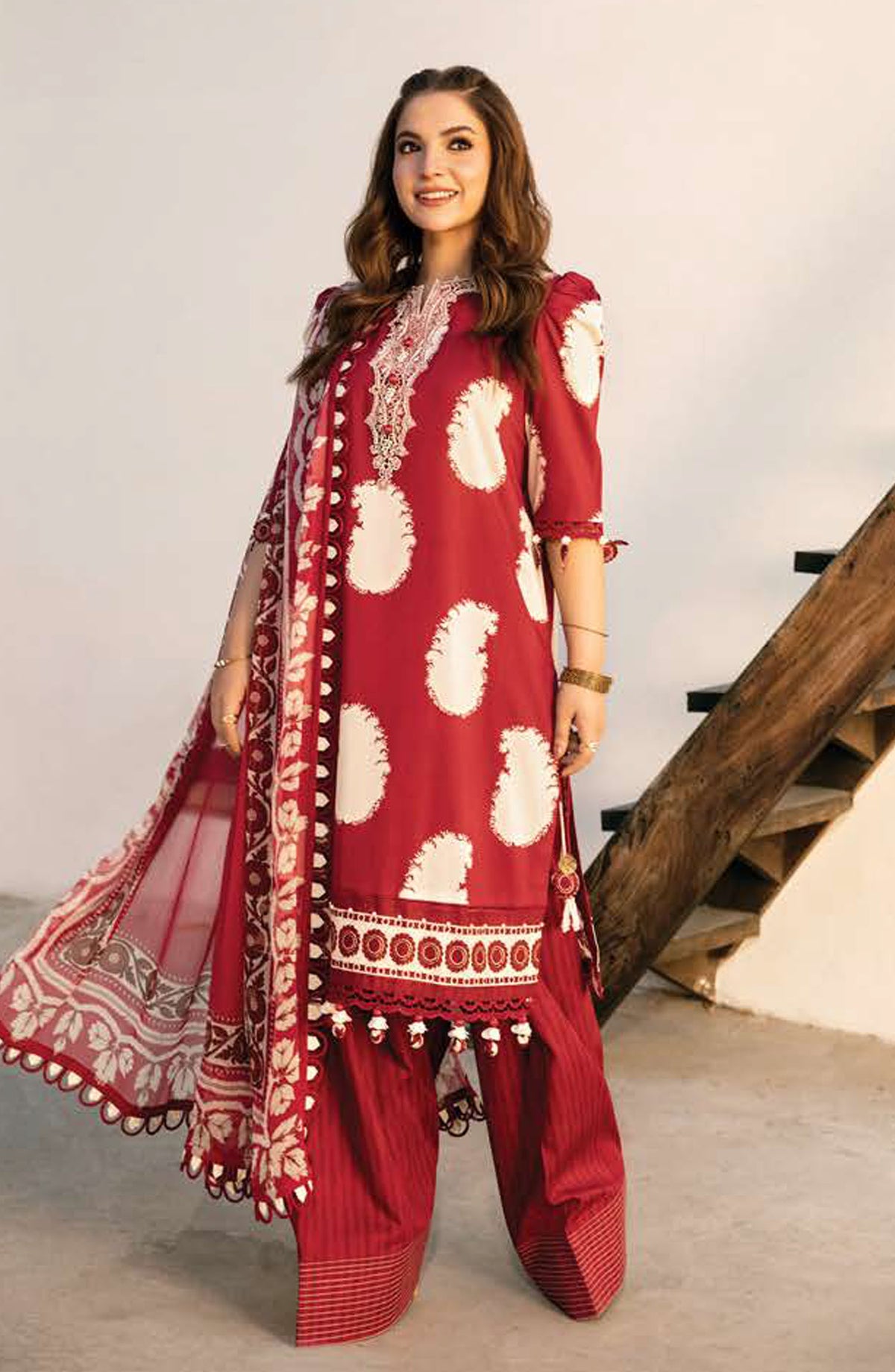 Mbasics Embroidered Lawn Unstitched 3 Piece Suit - MB25MSL - 11-A - Red - Summer Collection