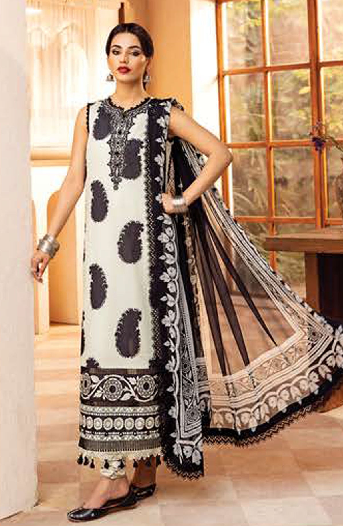 Mbasics Embroidered Lawn Unstitched 3 Piece Suit - MB25MSL - 11-B - Black - Summer Collection