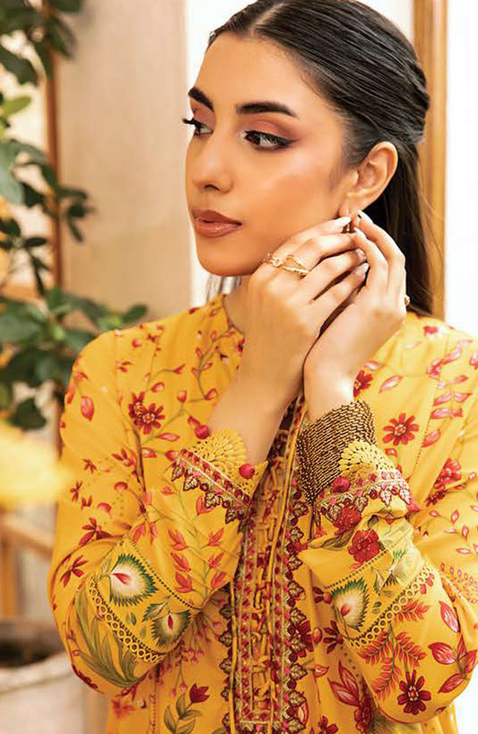 Mbasics Embroidered Lawn Unstitched 3 Piece Suit - MB25MSL - 12-A - Yellow - Summer Collection