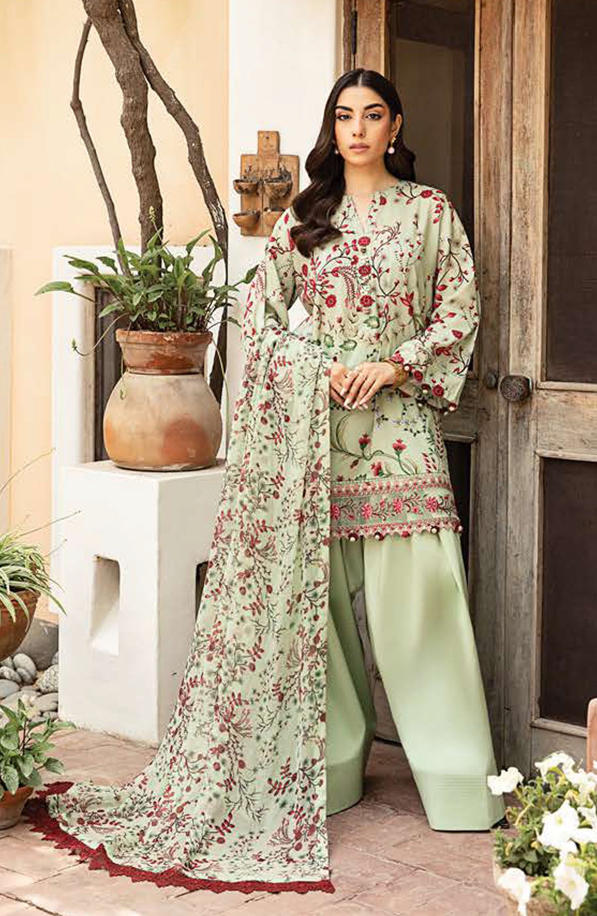 Mbasics Embroidered Lawn Unstitched 3 Piece Suit - MB25MSL - 12-B - Green - Summer Collection
