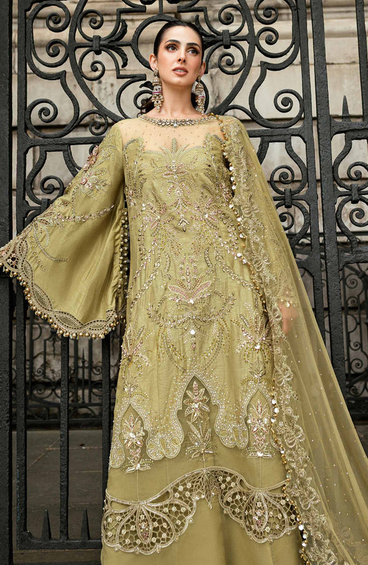 Maria B Soiree Luxury Embroidered Raw Silk Unstitched 3 Piece Suit - WF-09-08 - MB25SOR - Olive Green - Formals Collection