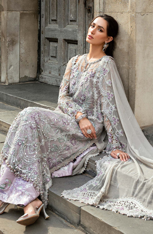Maria B Soiree Luxury Embroidered Net Unstitched 3 Piece Suit - WF-09-07 - MB25SOR - Grey - Formals Collection