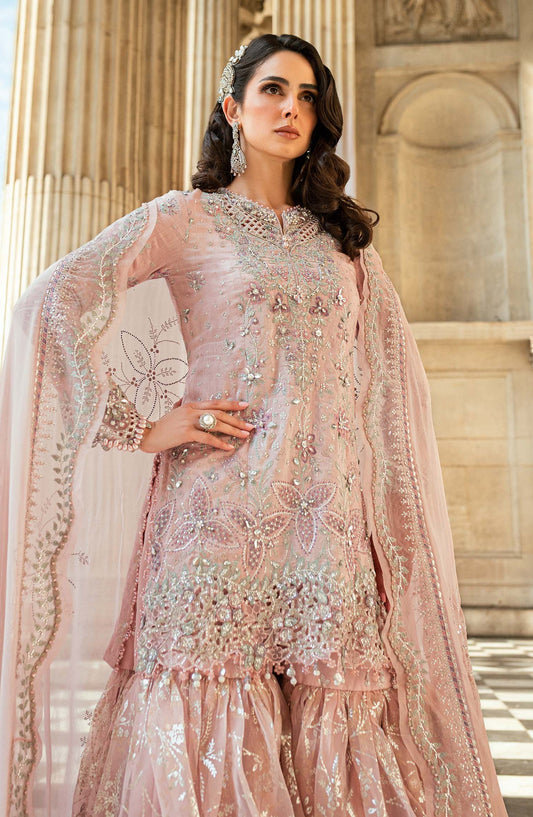 Maria B Soiree Luxury Embroidered Raw Silk Unstitched 3 Piece Suit - WF-09-05 - MB25SOR - Nude Pink - Formals Collection