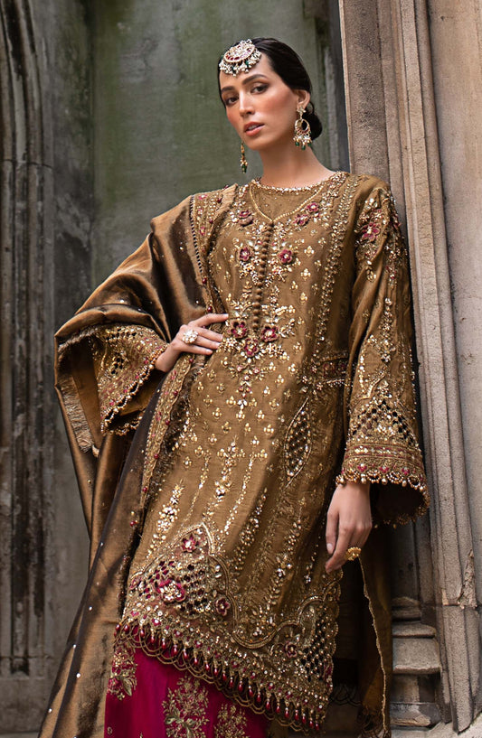 Maria B Soiree Luxury Embroidered Raw Silk Unstitched 3 Piece Suit - WF-09-04 - MB25SOR - Tambaku Brown - Formals Collection
