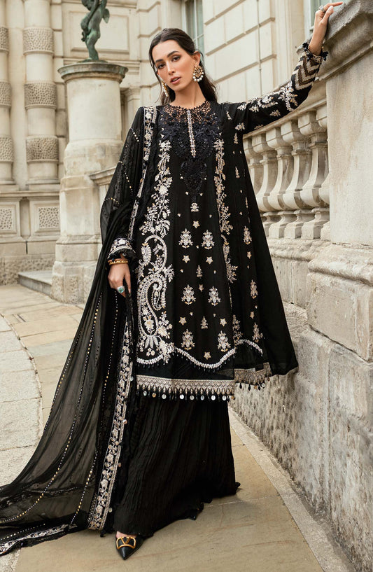 Maria B Soiree Luxury Embroidered Raw Silk Unstitched 3 Piece Suit - WF-09-03 - MB25SOR - Black - Formals Collection