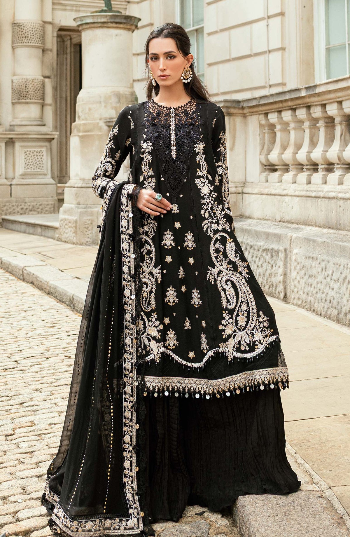 Maria B Soiree Luxury Embroidered Raw Silk Unstitched 3 Piece Suit - WF-09-03 - MB25SOR - Black - Formals Collection