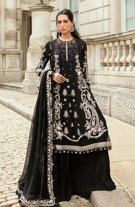 Maria B Soiree Luxury Embroidered Raw Silk Unstitched 3 Piece Suit - WF-09-03 - MB25SOR - Black - Formals Collection