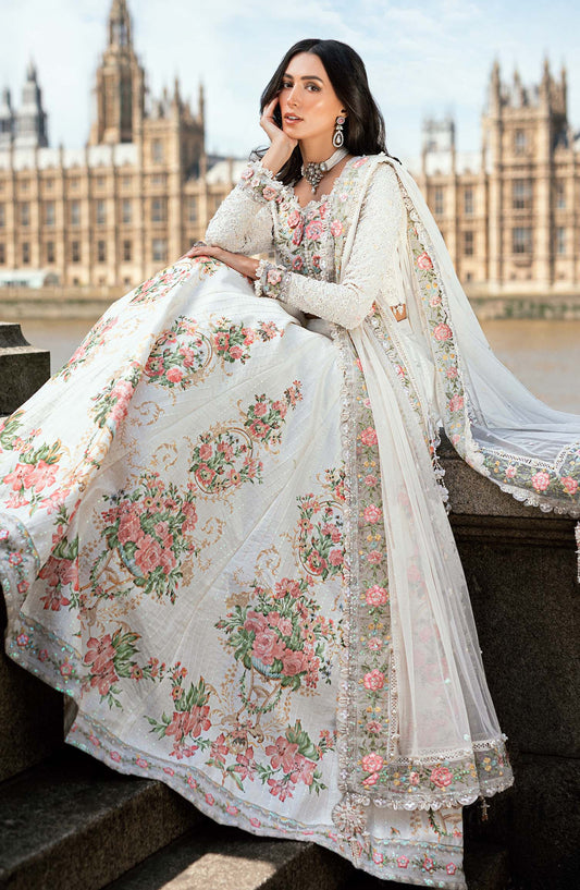 Maria B Soiree Luxury Embroidered Raw Silk Unstitched 3 Piece Suit - WF-09-02 - MB25SOR - White - Formals Collection