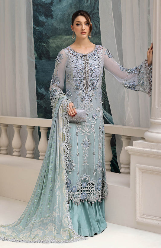 Maria B Embroidered Luxury Chiffon Unstitched 3 Piece Suit - MPC-25-108-Aqua - MB25UCH - Luxury Collection