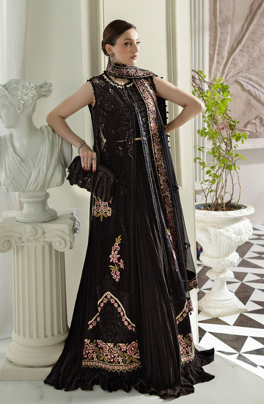 Maria B Embroidered Luxury Chiffon Unstitched 3 Piece Suit - MPC-25-104-Black - MB25UCH - Luxury Collection