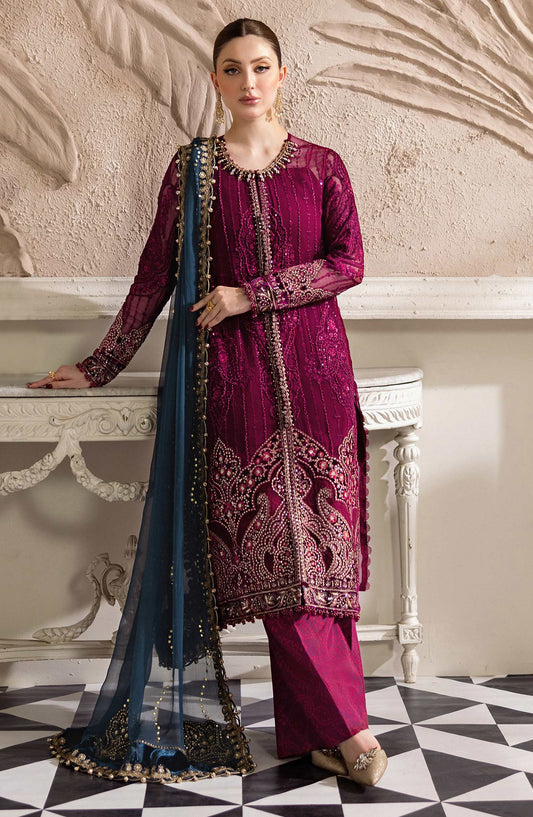 Maria B Embroidered Luxury Chiffon Unstitched 3 Piece Suit - MPC-25-102-Magenta - MB25UCH - Luxury Collection