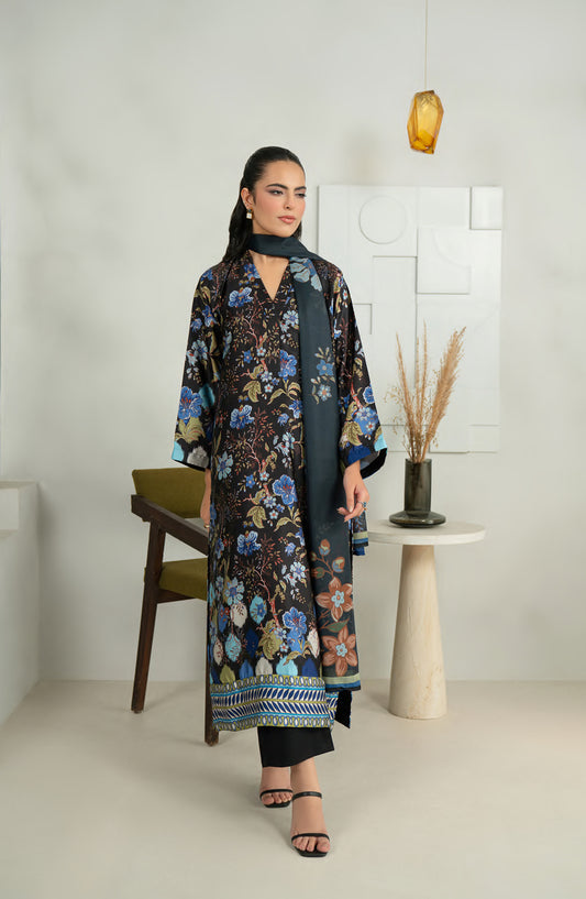 Rashid Textile Marine Luxury Printed Silk Unstitched 3 Piece Suit - D-1010 - RSH25MR - Black - Winter Collection