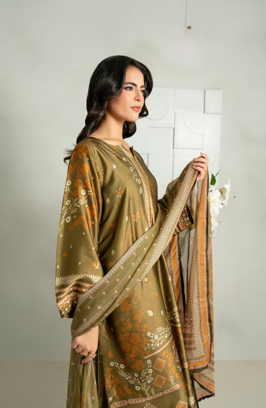 Rashid Textile Marine Luxury Printed Silk Unstitched 3 Piece Suit - D-1009 - RSH25MR - Green - Winter Collection