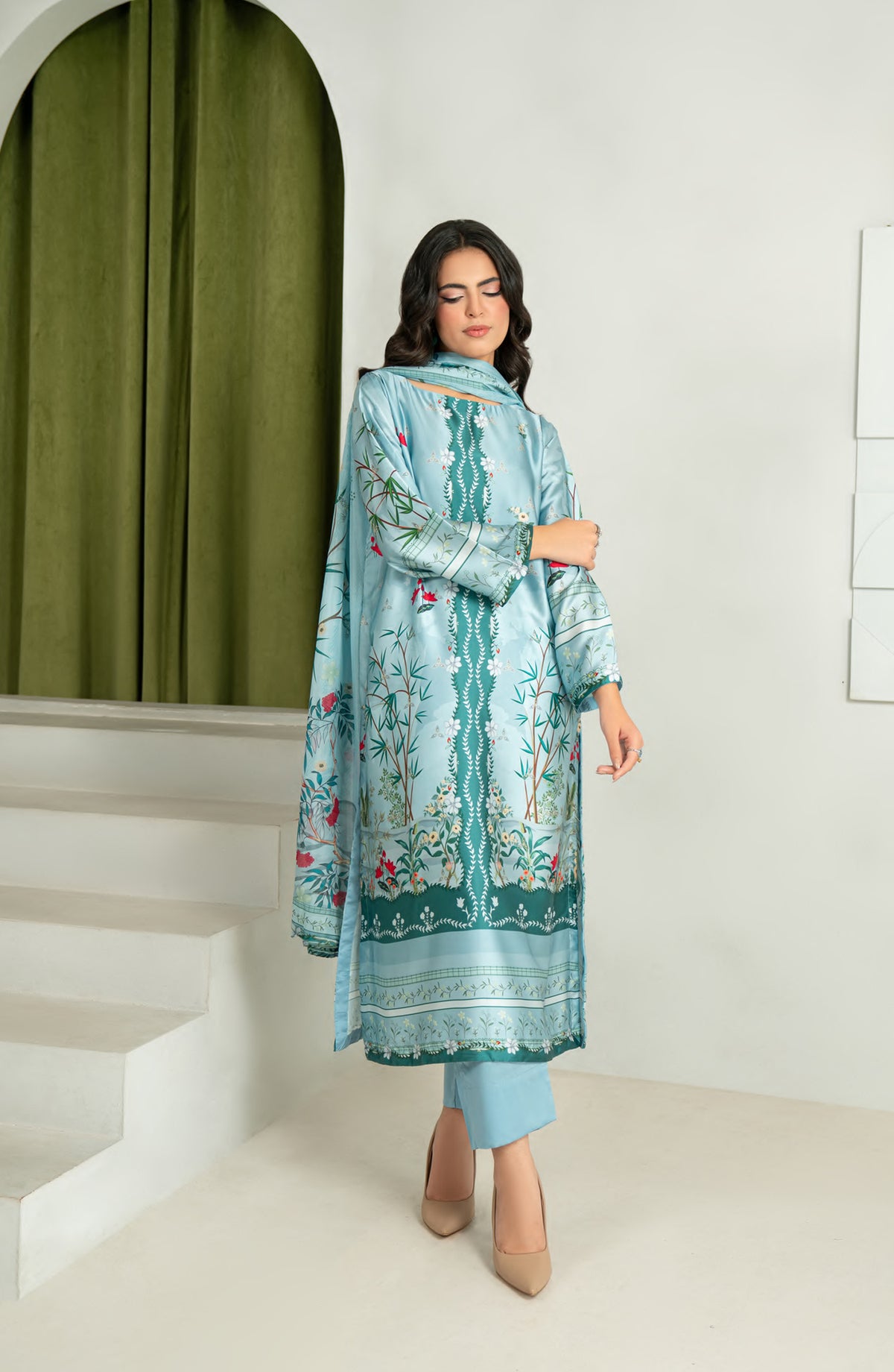 Rashid Textile Marine Luxury Printed Silk Unstitched 3 Piece Suit - D-1007 - RSH25MR - Blue - Winter Collection