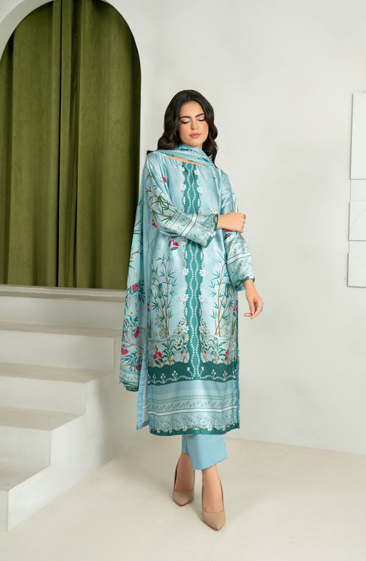 Rashid Textile Marine Luxury Printed Silk Unstitched 3 Piece Suit - D-1007 - RSH25MR - Blue - Winter Collection