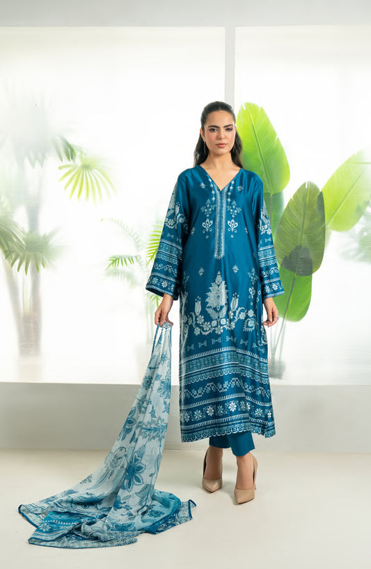 Rashid Textile Marine Luxury Printed Silk Unstitched 3 Piece Suit - D-1005 - RSH25MR - Blue - Winter Collection
