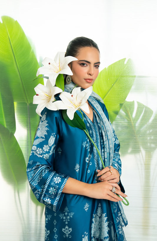 Rashid Textile Marine Luxury Printed Silk Unstitched 3 Piece Suit - D-1005 - RSH25MR - Blue - Winter Collection