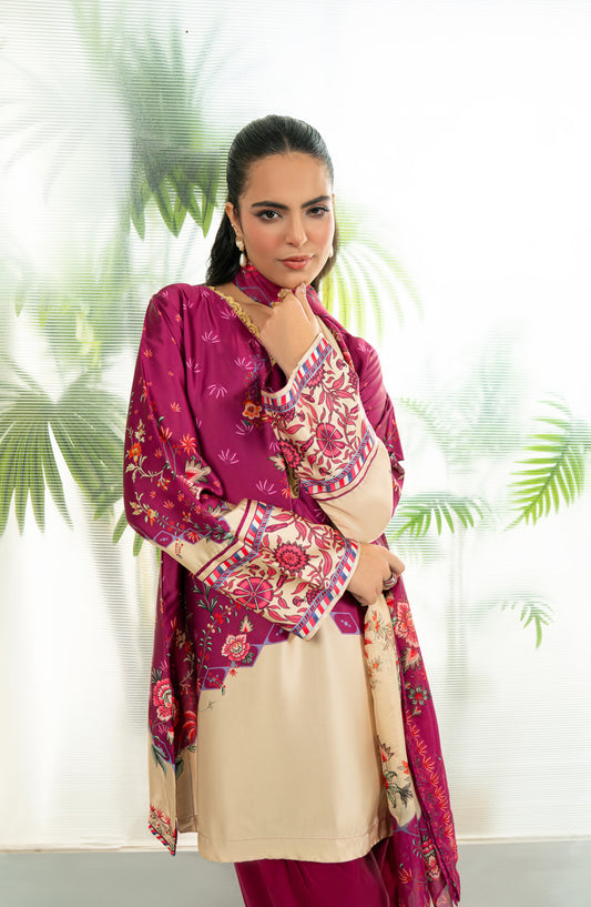 Rashid Textile Marine Luxury Printed Silk Unstitched 3 Piece Suit - D-1003 - RSH25MR - Pink - Winter Collection