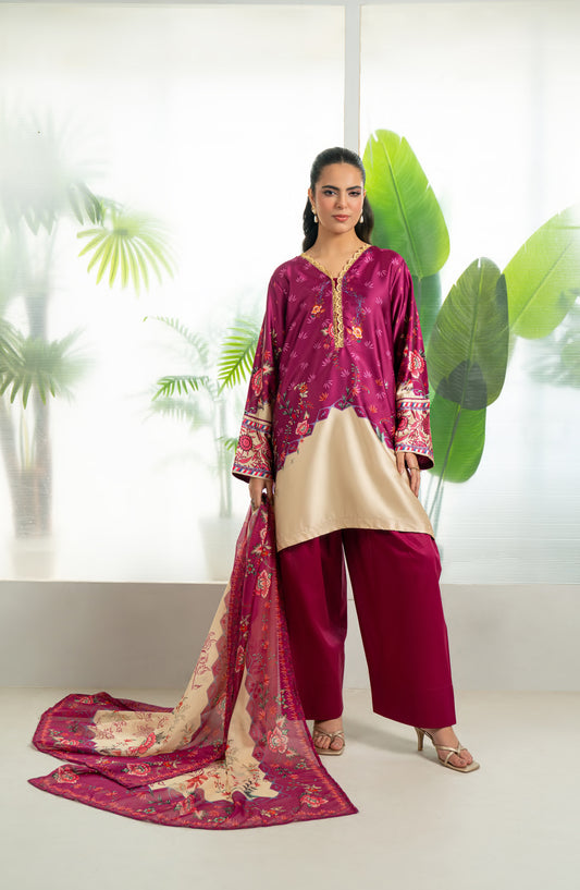 Rashid Textile Marine Luxury Printed Silk Unstitched 3 Piece Suit - D-1003 - RSH25MR - Pink - Winter Collection