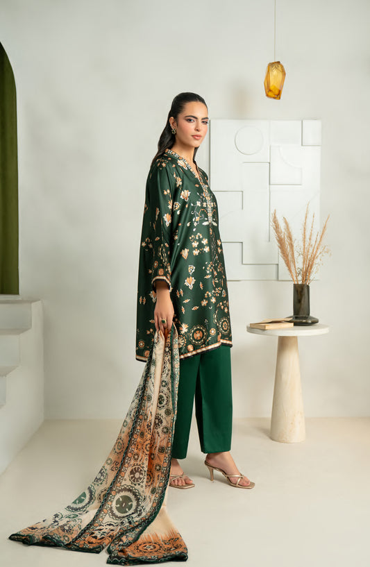 Rashid Textile Marine Luxury Printed Silk Unstitched 3 Piece Suit - D-1002 - RSH25MR - Green - Winter Collection