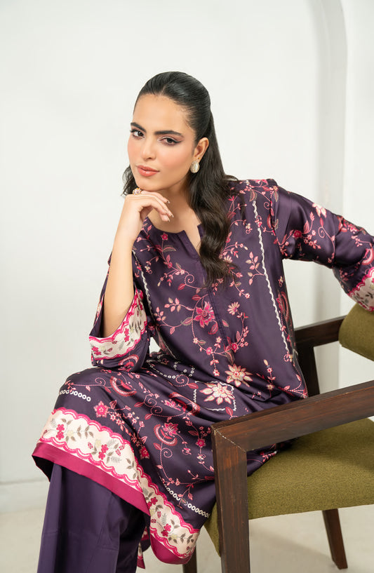 Rashid Textile Marine Luxury Printed Silk Unstitched 3 Piece Suit - D-1001 - RSH25MR - Purple - Winter Collection
