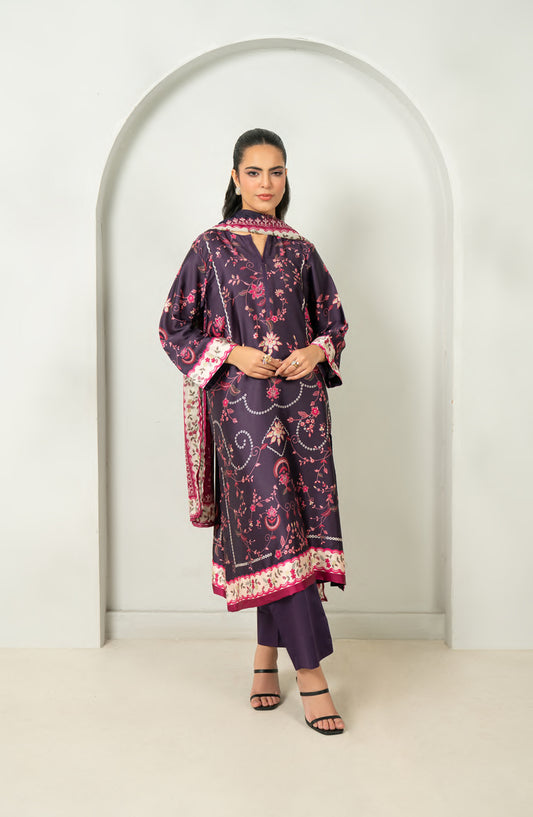 Rashid Textile Marine Luxury Printed Silk Unstitched 3 Piece Suit - D-1001 - RSH25MR - Purple - Winter Collection