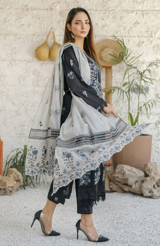 Marjjan Chashni Embroidered Lawn Unstitched 3 Piece Suit - MNC-255 A - MRJ26HNI - Black - Summer Collection