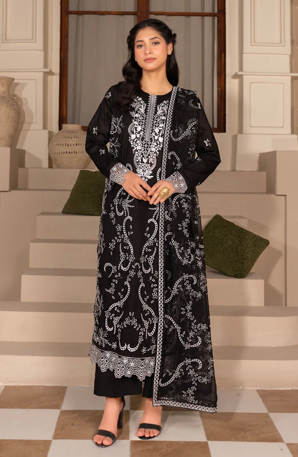 Marjjan Chashni Embroidered Lawn Unstitched 3 Piece Suit - MZL-51 - MRJ26HNI - Black - Summer Collection
