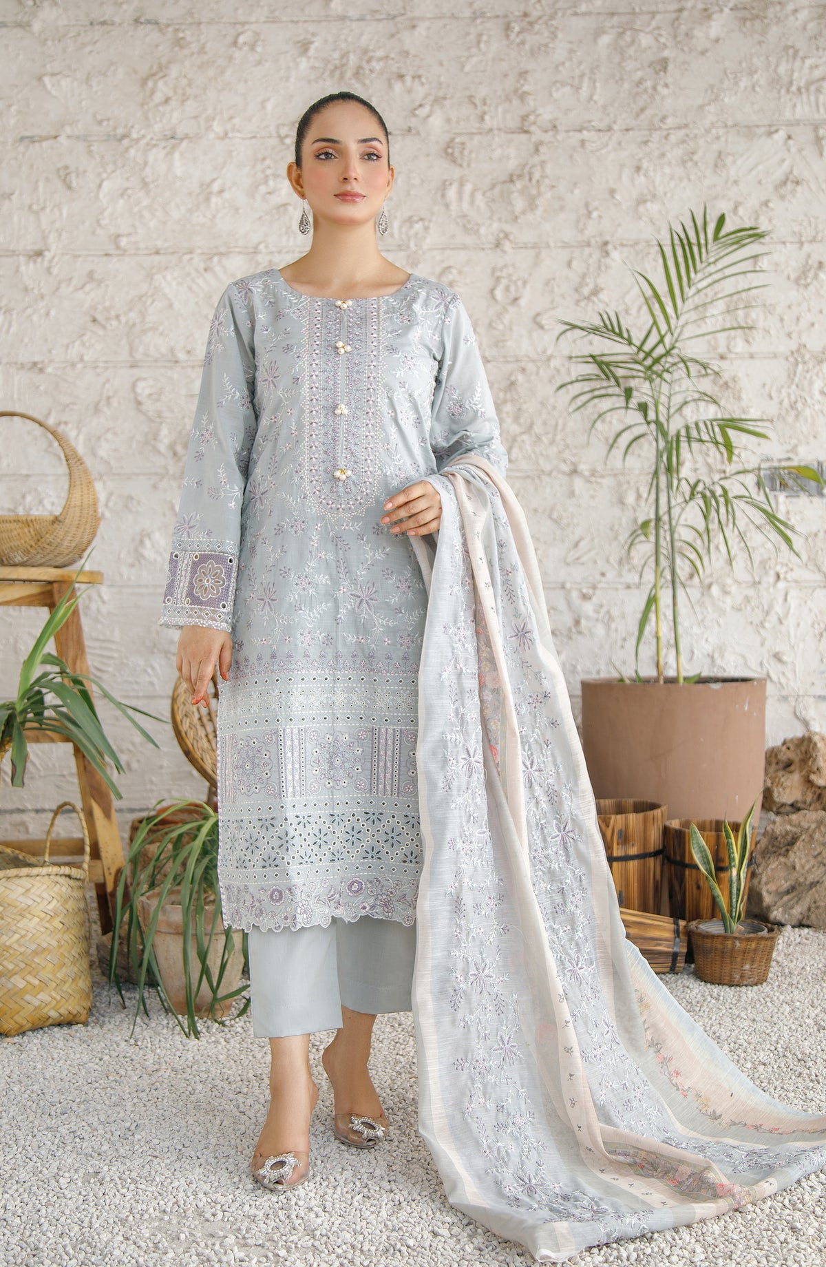 Marjjan Exclusive Embroidered Lawn Unstitched 3 Piece Suit - MNC 204 - MRJ26LW - Blue - Luxury Collection