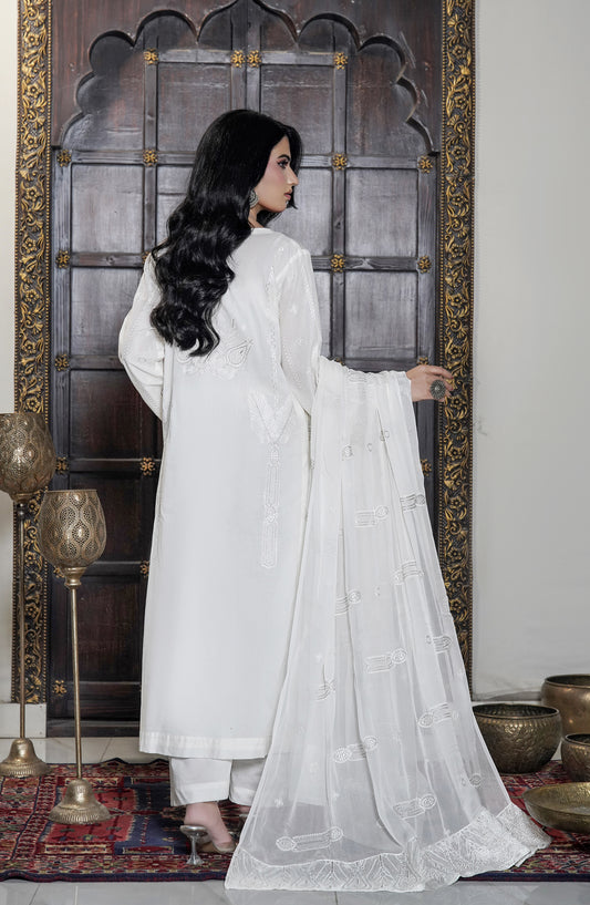 Marjjan Exclusive Embroidered Lawn Unstitched 3 Piece Suit - MNC 270 - MRJ26LW - White - Luxury Collection