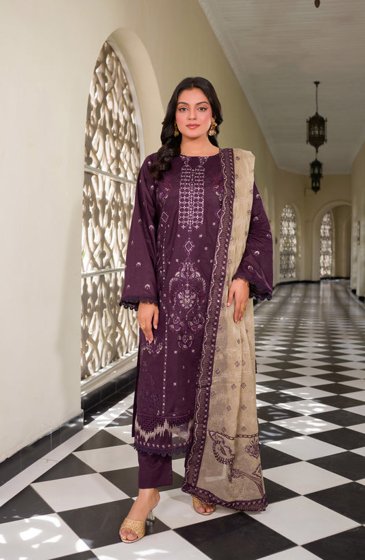 Marjjan Embroidered Lawn Unstitched 3 Piece Suit - MNC-271-02 - MRJ26MNC271 - Purple - Summer Collection