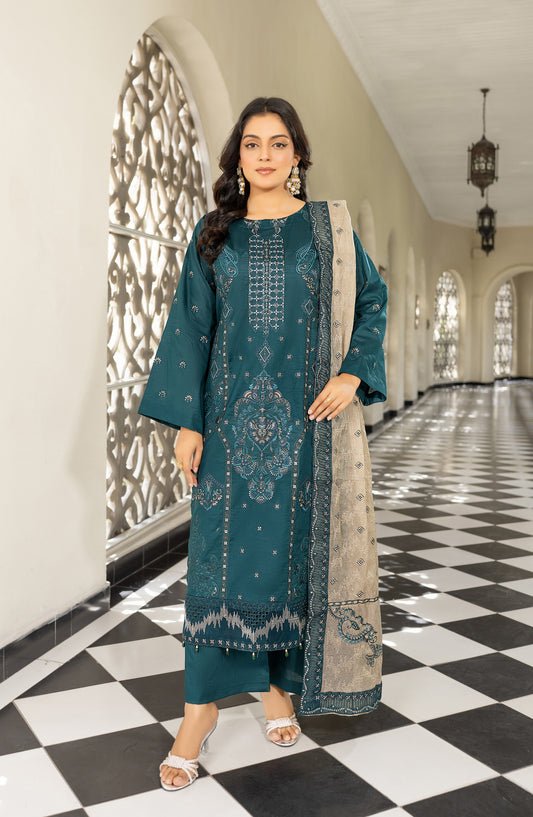 Marjjan Embroidered Lawn Unstitched 3 Piece Suit - MNC-271-02 - MRJ26MNC271 - Teal - Summer Collection