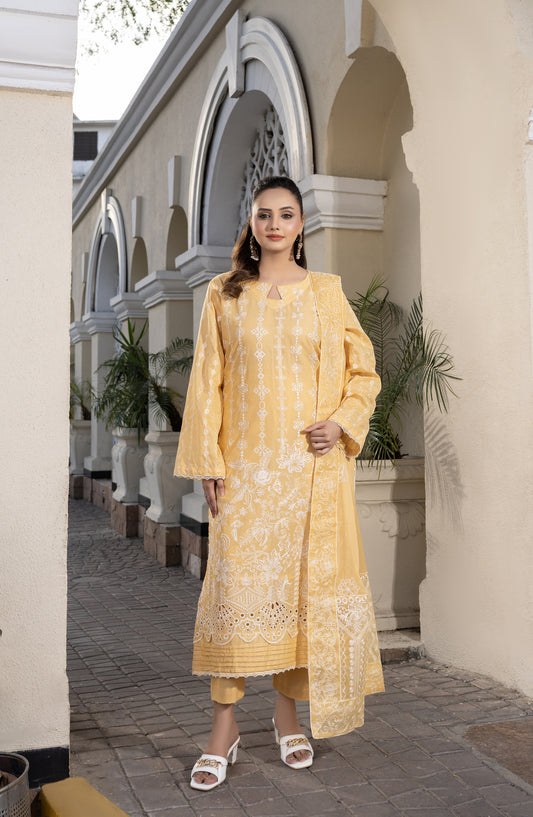 Marjjan Embroidered Lawn Unstitched 3 Piece Suit - MNC-272-02 - MRJ26PST - Yellow - Summer Collection