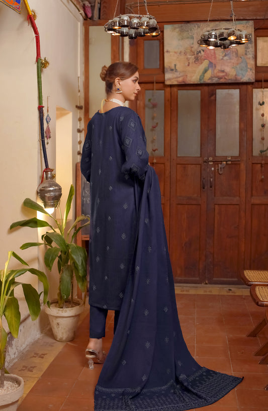 Marjjan Luxury Embroidered Resham Wool Unstitched 3 Piece Suit - MRW-517 Blue - MRJ25WRM - Winter Collection