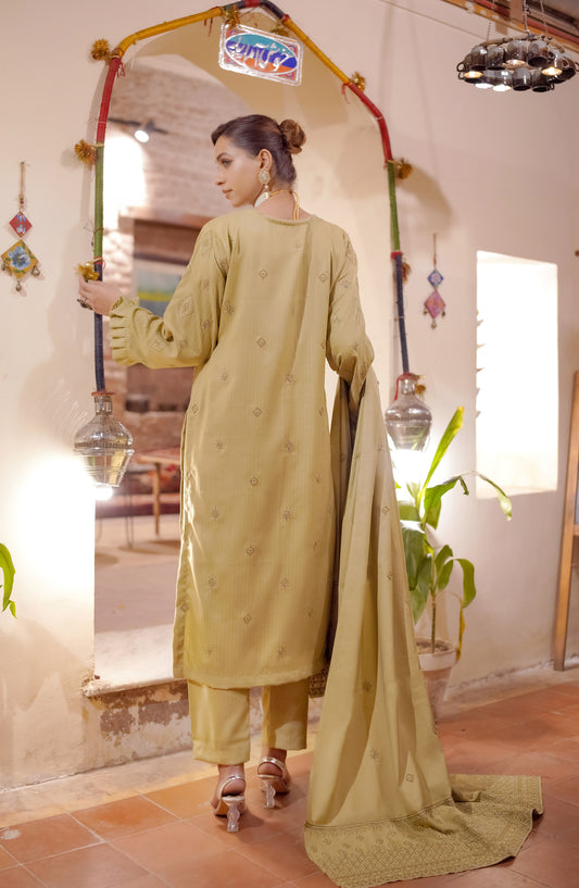 Marjjan Luxury Embroidered Resham Wool Unstitched 3 Piece Suit - MRW-517 Mint Green - MRJ25WRM - Winter Collection