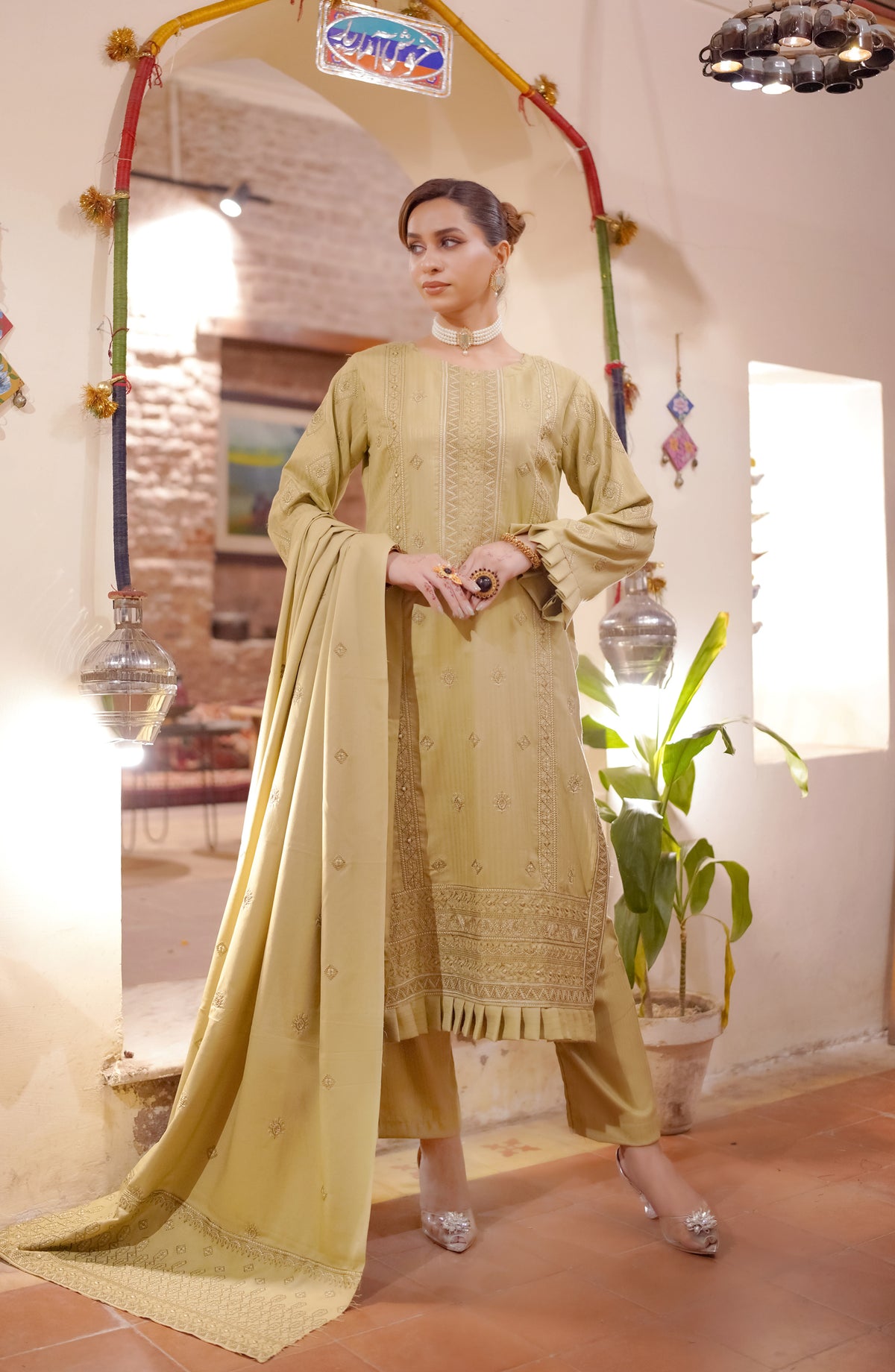 Marjjan Luxury Embroidered Resham Wool Unstitched 3 Piece Suit - MRW-517 Mint Green - MRJ25WRM - Winter Collection