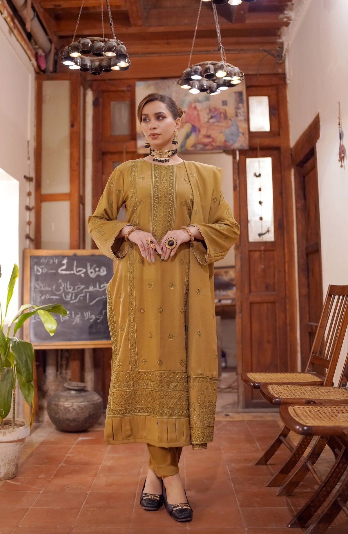 Marjjan Luxury Embroidered Resham Wool Unstitched 3 Piece Suit - MRW-517 Mustard - MRJ25WRM - Winter Collection