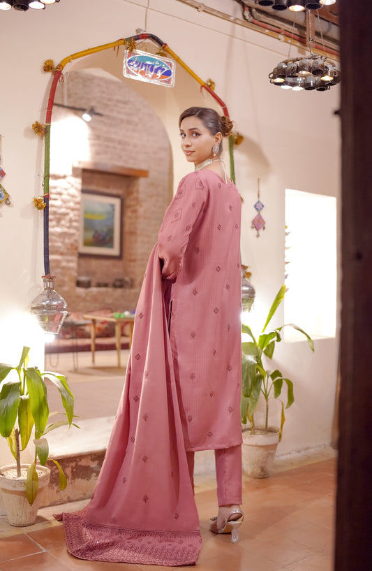Marjjan Luxury Embroidered Resham Wool Unstitched 3 Piece Suit - MRW-517 Pink - MRJ25WRM - Winter Collection