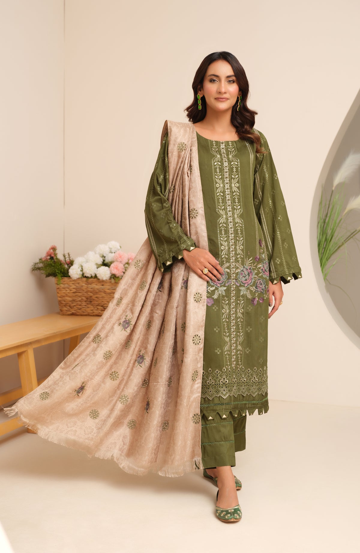 Marjjan Luxury Embroidered Viscose Unstitched 3 Piece Suit - MV-272 Green - MRJ25EMV - Winter Collection