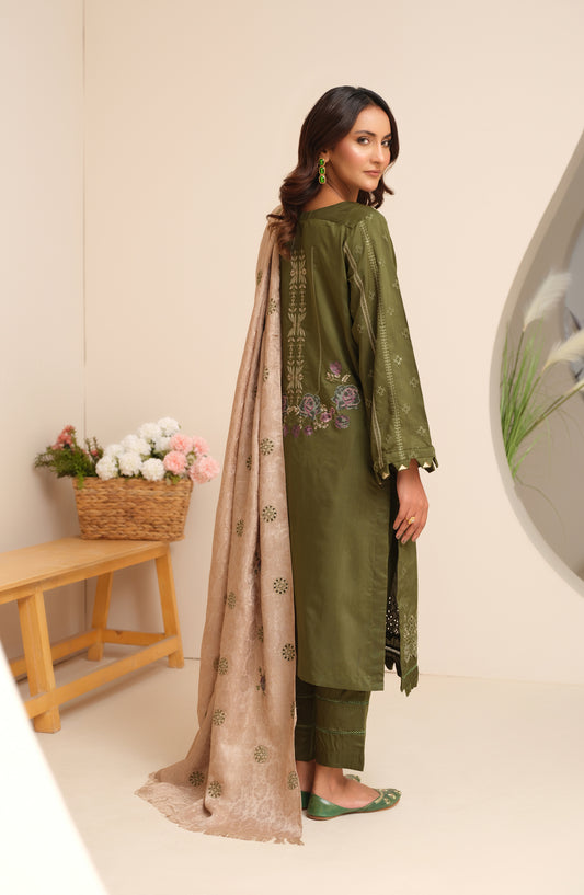 Marjjan Luxury Embroidered Viscose Unstitched 3 Piece Suit - MV-272 Green - MRJ25EMV - Winter Collection