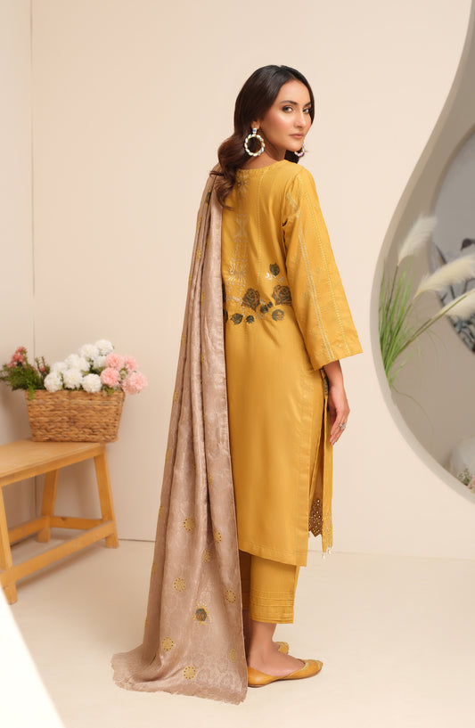 Marjjan Luxury Embroidered Viscose Unstitched 3 Piece Suit - MV-272 Mustard - MRJ25EMV - Winter Collection