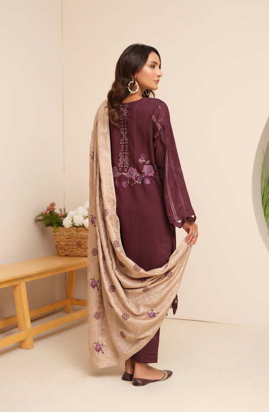 Marjjan Luxury Embroidered Viscose Unstitched 3 Piece Suit - MV-272 Purple - MRJ25EMV - Winter Collection