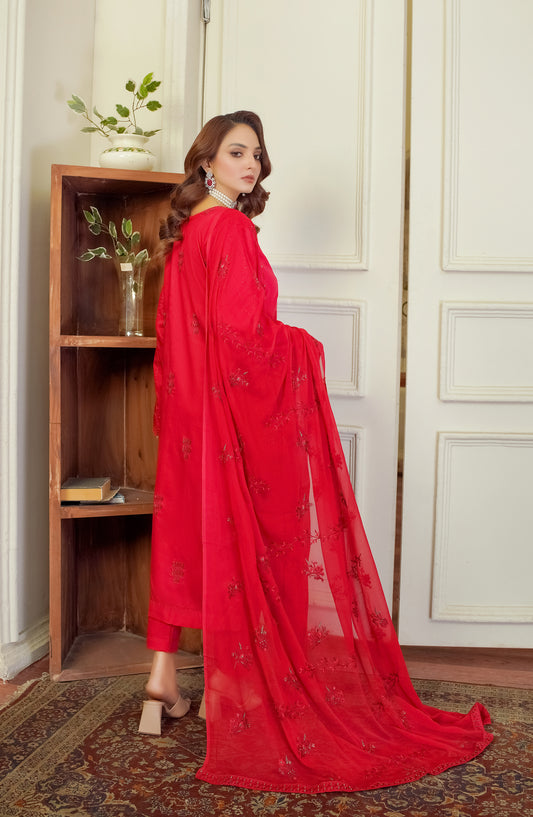Marjjan Luxury Embroidered Viscose Unstitched 3 Piece Suit - MV-277 Red - MRJ25BRD - Winter Collection