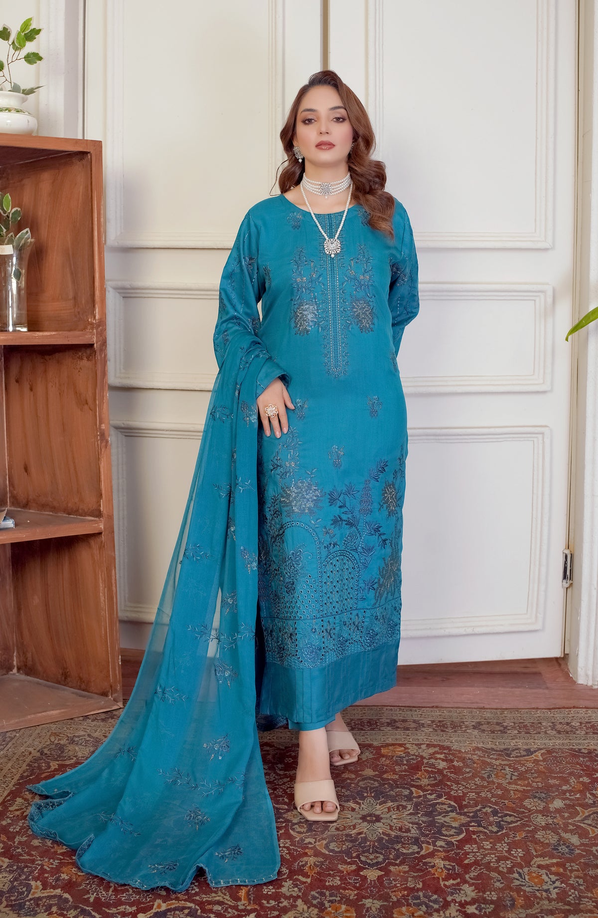 Marjjan Luxury Embroidered Viscose Unstitched 3 Piece Suit - MV-277 Sea Green - MRJ25BRD - Winter Collection