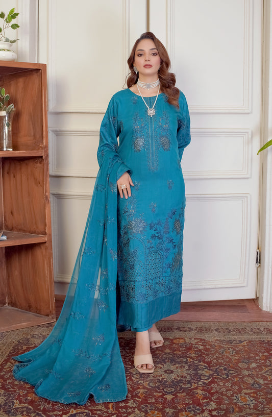 Marjjan Luxury Embroidered Viscose Unstitched 3 Piece Suit - MV-277 Sea Green - MRJ25BRD - Winter Collection